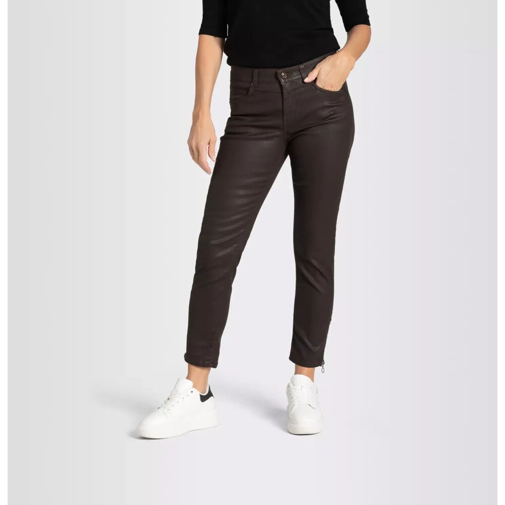 MAC RICH Brown Rich Slim Fit Mid Rise Waxed Coated Jeans Zip Ankle SIZE 36